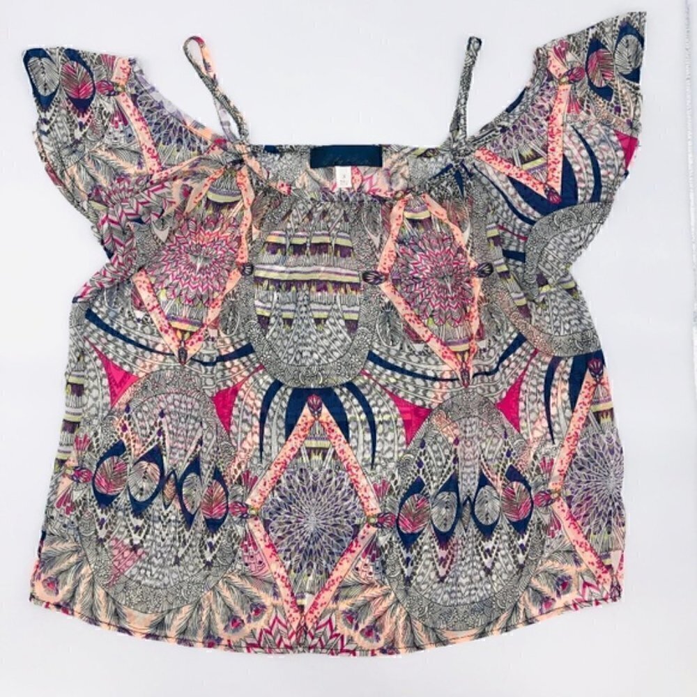 🎉Blue Rain Geometric Multicolor Print Blouse - Picture 5 of 5